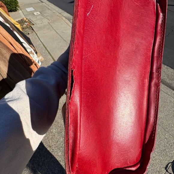 Vintage Red Leather‎ Tote Bag – Classic Structured Handbag with Crossbody Strap - Picture 6 of 6